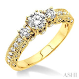 7/8 Ctw Diamond Engagement Ring with 1/3 Ct Round Cut Center Stone in 14K Yellow Gold