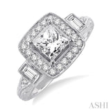 1 Ctw Diamond Engagement Ring with 3/4 Ct Princess Cut Center Stone in 14K White Gold