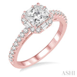 1 1/5 Ctw Diamond Engagement Ring with 5/8 Ct Princess Cut Center Stone in 14K Rose Gold