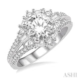 1 1/6 Ctw Diamond Engagement Ring with 1/2 Ct Round Cut Center Diamond in 14K White Gold