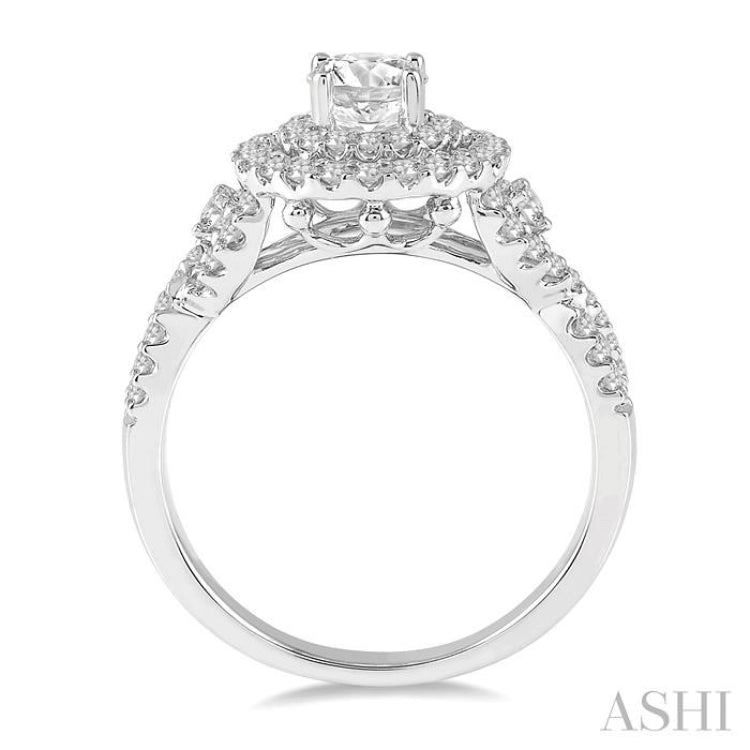 1 1/10 Ctw Diamond Engagement Ring with 1/2 Ct Round Cut Center Diamond in  14K White Gold