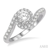 7/8 Ctw Swirl Round Center Diamond Ladies Engagement Ring with 1/2 Ct Round Cut Center Stone in 14K White Gold