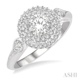 5/8 Ctw Round Shape Diamond Engagement Ring with 3/8 Ct Round Cut Center Stone in 14K White Gold