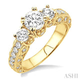 1 1/4 Ctw Diamond Engagement Ring with 1/2 Ct Round Cut Center Stone in 14K Yellow Gold