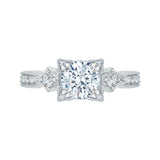 Round Diamond Vintage Engagement Ring In 14K White Gold (Semi-Mount)