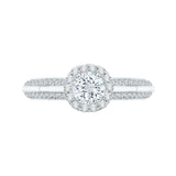 14K White Gold Round Cut Diamond Halo Cathedral Style Engagement Ring