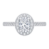 14K White Gold Oval Diamond Halo Engagement Ring with Euro Shank (Semi-Mount)
