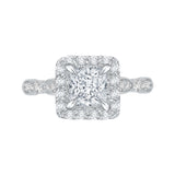 Princess Diamond Halo Vintage Engagement Ring In 14K White Gold (Semi-Mount)