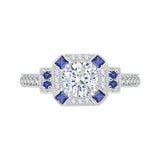 14K Two-Tone Gold Round Diamond and Sapphire Engagement Ring (Semi-Mount)