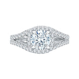 14K White Gold Round Diamond Halo Engagement Ring with Split Shank (Semi-Mount)