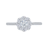 14K White Gold Round Cut Diamond Floral Halo Engagement Ring