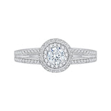 14K White Gold Round Diamond Double Halo Engagement Ring with Split Shank