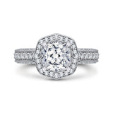 18K White Gold Cushion Cut Diamond Halo Engagement Ring (Semi-Mount)