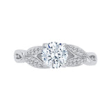 14K White Gold Round Diamond Floral Engagement Ring with Split Shank (Semi-Mount)