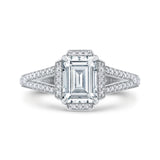 14K White Gold Emerald Cut Diamond Cathedral Style Engagement Ring with Split Shank (Semi-Mount)