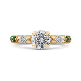 14K Two-Tone Gold Round Diamond and Green Tsavorite Engagement Ring (Semi-Mount)