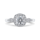 14K White Gold Round Diamond Floral Halo Engagement Ring