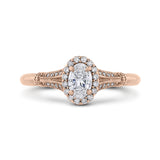 14K Rose Gold Oval Diamond Halo Cathedral Style Engagement Ring with Split Shank