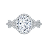 18K White Gold Criss-Cross Shank Oval Diamond Halo Engagement Ring (Semi-Mount)