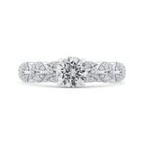 Round Cut Diamond Floral Engagement Ring In 14K White Gold