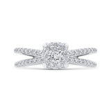 14K White Gold Round Diamond Crossover Criss-Cross Engagement Ring