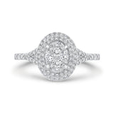 14K White Gold Round Diamond Double Halo Engagement Ring with Split Shank