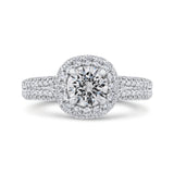 14K White Gold Round Diamond Double Halo Engagement Ring with Split Shank (Semi-Mount)