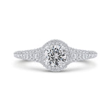 14K White Gold Round Cut Diamond Halo Engagement Ring