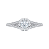 14K White Gold Round Diamond Halo Engagement Ring with Split Shank