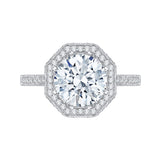 18K White Gold Round Cut Diamond Octagon Shape Halo Engagement Ring (Semi-Mount)