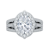 18K White Gold Oval Diamond Halo Engagement Ring (Semi-Mount)