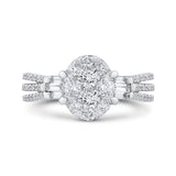 14K White Gold Round & Baguette Diamond Engagement Ring