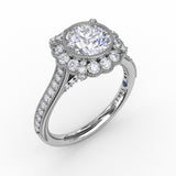 Vintage Scalloped Halo Engagement Ring With Milgrain Details