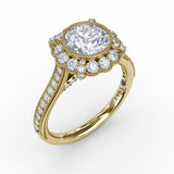 Vintage Scalloped Halo Engagement Ring With Milgrain Details