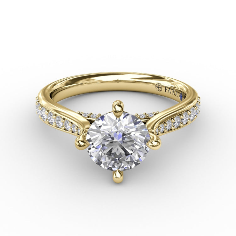 1-Carat Solitaire with 2-Row Diamond Shank 18K Yellow Gold Ring JL AU