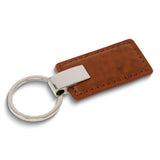 Brown Genuine Leather Rectangle Silver-tone Key Ring