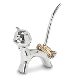 Silver-plated Non-tarnish Bobble Head Cat Ring Holder