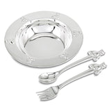 Silver-plated Teddy Bear Bowl, Spoon, Fork Set