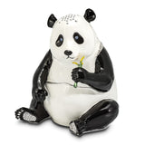 Luxury Giftware Pewter Bejeweled Crystals Silver-tone Enameled MANDA PANDA Large Panda Trinket Box with Matching 18 Inch Necklace