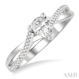 1/2 ctw Split Crossover Shank Round & Pear Cut Diamond Engagement Ring with 1/3 ctw Pear Cut Center Stone in 14K White Gold