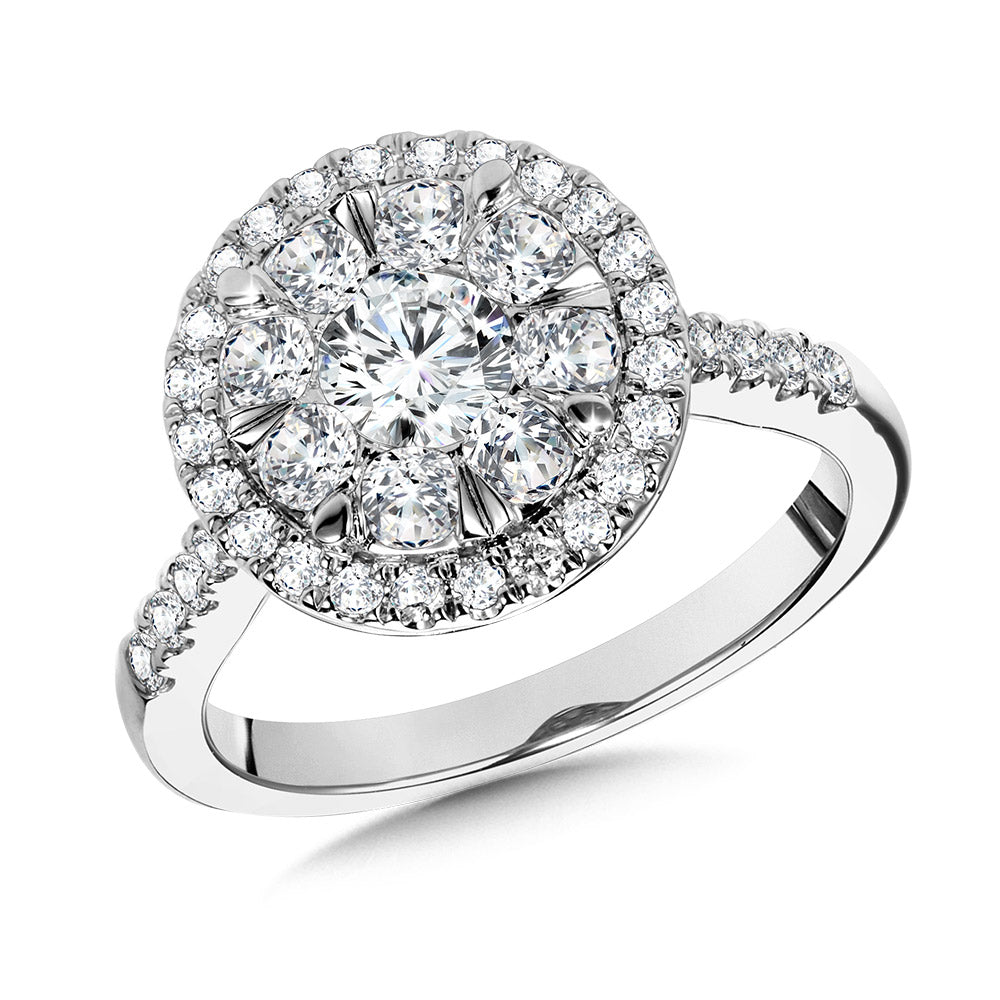 Round Halo Cluster Diamond Mirage Engagement Ring (1-1/2 ctw)