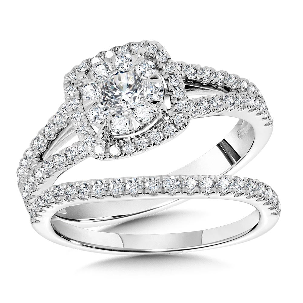 14K White Gold Cluster Diamonds Engagement Rings