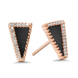 Milgrain-Beaded Triangle-Cut Onyx & Diamond Earrings