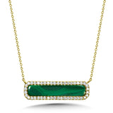 Rounded Rectangle-Cut Malachite & Diamond Halo Pendant