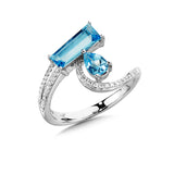 Abstract Diamond & Swiss Blue Topaz Bypass Ring