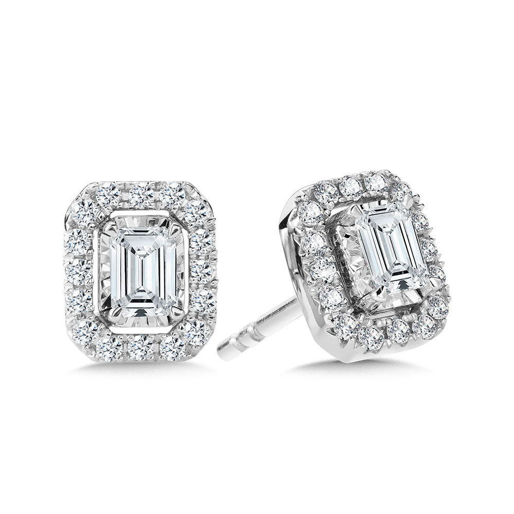 DB Classic emerald-cut diamond studs | De Beers US