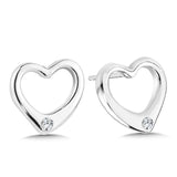 Sterling Silver & Diamond Heart Stud Earrings