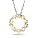 10K Two Tone Diamond Gratitude Crisscross Circle Pendant