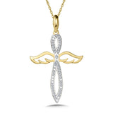 10K Angel Wing Diamond Cross Pendant